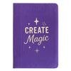 Purple velvet notebook with gold foil create magic lettering and star accents on a textured velvet cover