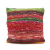 Vibrant multicoloured rag rug cushion cover with red green pink and black woven horizontal stripes yarn cushion covers indian rag