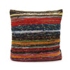 Vibrant multicolored striped rag rug cushion in natural greens with textured indian rag rugs fabric finish