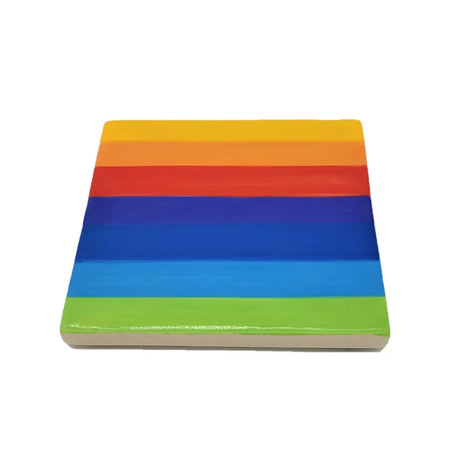 Rainbow coaster 10cm ceramic with rainbow stripes and smooth glossy finish for protecting surfaces from drinks