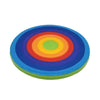 Rainbow coaster with 10cm diameter featuring concentric rings in blue purple red orange yellow and green colors