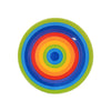 Rainbow plate circular coaster with concentric rainbow rings in multiple sizes made from durable material