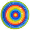 Vibrant rainbow-colored circular plate with glossy finish and concentric rings available in three sizes