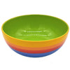 Rainbow salad bowl 20cm with vibrant rainbow stripes and a glossy green ceramic interior for serving salads