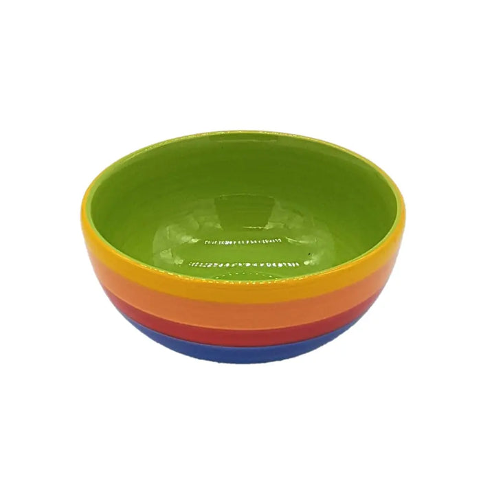 Rainbow tapas bowl 10cm ceramic with glossy finish and vibrant green yellow orange red and blue concentric stripes
