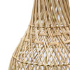 Natural beige rattan table lamp with woven geometric pattern casting delicate shadows in natural rattan material