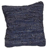 Dark blue woven standard cushion with textured rustic look made from recycled leather rag material