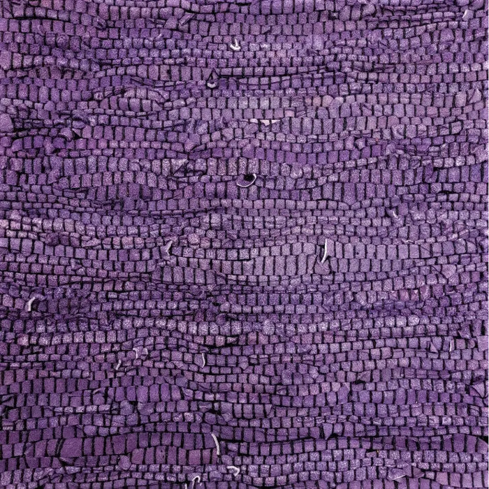 Recycled leather rag standard cushion cover in purple woven fabric with a textured grid-like pattern