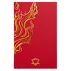 Red wellness journal with red hardcover, gold foil flame design, and small geometric emblem on 120 pages