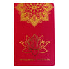 Red wellness journal with gold foil mandala and lotus design on a red cover with 120 pages