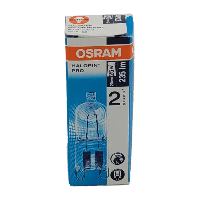 Osram halogen pro 25w bulb in blue and white packaging replacement bulb g9 for use with electric oil burners