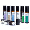 Set of six amber glass roll on essential oil bottles with black caps from anc wisdom featuring lemon and rosemary scents