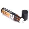 A brown glass roll on essential oil bottle with black cap labeled fall asleep by aromatherapy wisdom 10ml