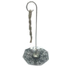 Silver-toned metal incense burner with octagonal base and curved stand holding braided rope with astamangal symbols engraving