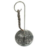 Silver plated pancha buddha wind chime with engraved figures floral patterns and twisted rope handle