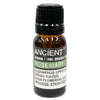 A small amber glass bottle of rosemary organic essential oil 10ml with black cap and allergen declarations label