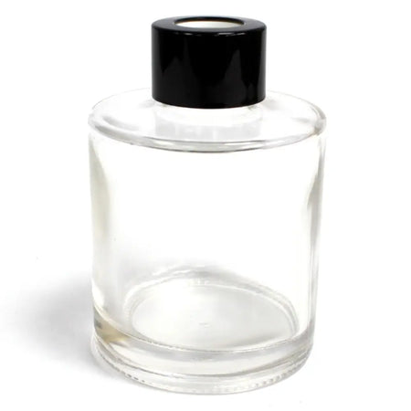 Clear glass round diffuser bottle with glossy black cap for 150ml bamboo reed diffuser or diffuser sticks use