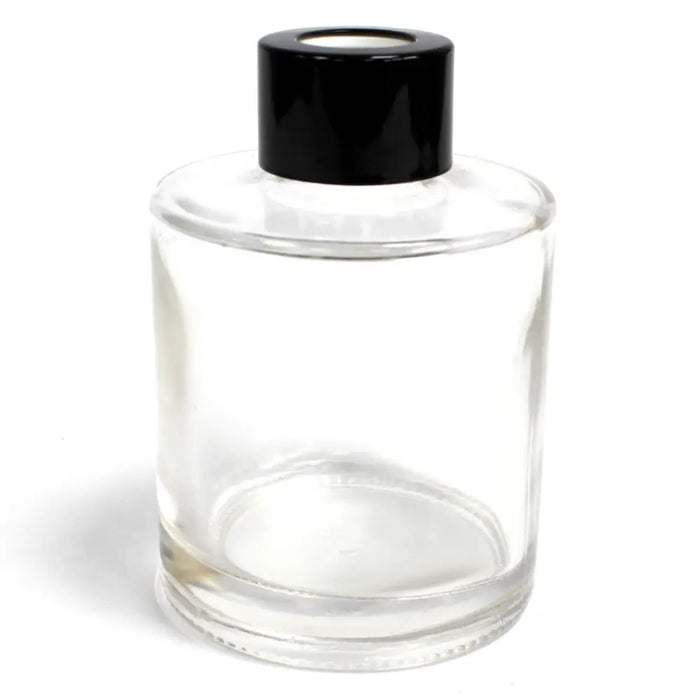 Clear glass round diffuser bottle with glossy black cap for 150ml bamboo reed diffuser or diffuser sticks use