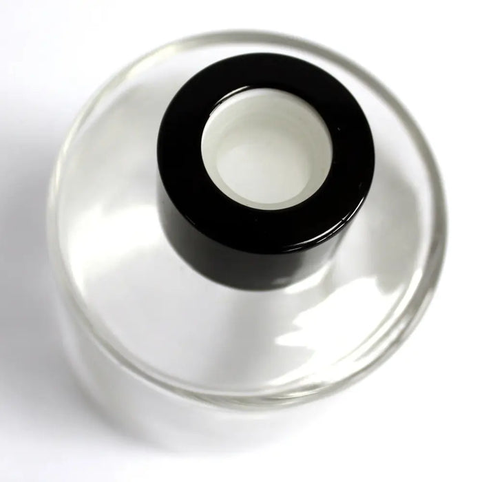 Clear glass round bottle with sleek black cap for 150ml bamboo reed diffuser with diffuser sticks included