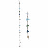 Two rustic sea glass hanging mobiles with teal green and blue glass fragments on thin wire for decoration