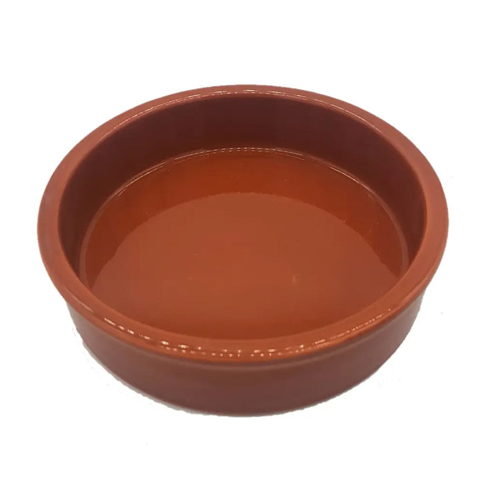 Rustic tapas dish terracotta ceramic bowl with smooth glossy finish and subtle beaded rim available in two sizes 2cm high