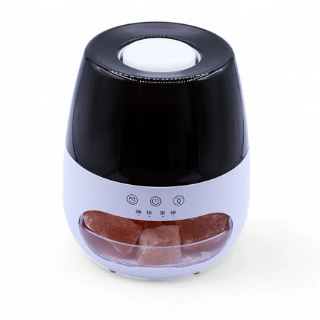 Black and white himalayan salt stone flame effect aroma diffuser with quiet ultrasonic humidifier and colour change timer