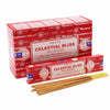 Red cardboard box of satya incense sticks with celestial bliss scent for aromatic use