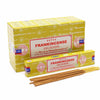 Yellow cardboard box of satya incense sticks frankincense with red white labeling and export quality seal