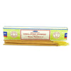 A box of satya incense sticks with light green and white packaging holding golden-brown satyn himalayan jasmine sticks