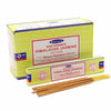Bright yellow cardboard box of satya incense sticks with himalayan jasmine fragrance and natural ingredients