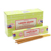 Satya incense sticks lemongrass in a light green box with red and white labeling showing the product packaging