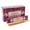 Satya incense sticks meditation pack with maroon and white packaging and golden brown incense rods displayed in front