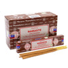 Brown cardboard box of satya incense sticks with red and white labeling for namaste scent