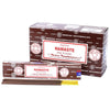 Brown cardboard box of satya incense sticks with red and white labeling for namaste fragrance