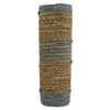 Tall cylindrical woven vase with natural beige and muted blue stripes made of seagrass and abu-abu raffia
