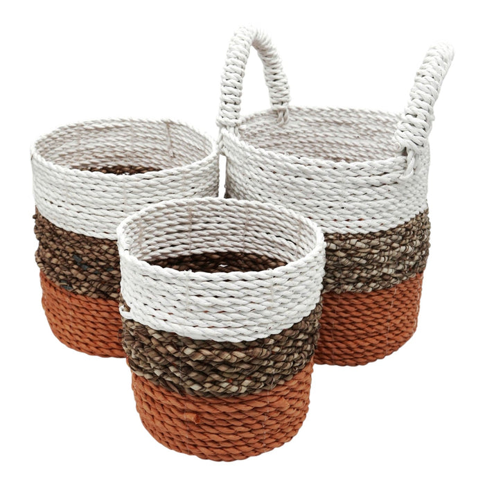 Seegraskörbe – Orange, Natur & Weiß – 3er-Set