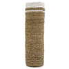 Tall cylindrical woven seagrass vase with natural beige body and white rope trim at the top in a set with bins