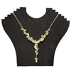 Seed pearl and gemstone chip necklace with silver chain featuring pale green peridot and creamy white pearls in v-shape