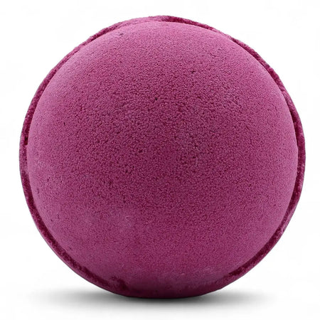 A round textured purple bath bomb with defined edges from a set of 3 cranberry bath bombs