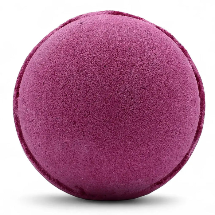 A round textured purple bath bomb with defined edges from a set of 3 cranberry bath bombs