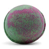 A round textured bath bomb with green and pink hues from the fruity rhubarb set of 3 bath bombs