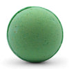 A round green bath bomb with a textured surface and speckles from a set of 3 peppermint and tea tree bath bombs
