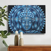 Set of 4 painted canvases featuring blue buddha face with intricate lotus petals on dark background material canvas