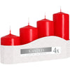 Set of 4 red pillar candles with smooth glossy wax and white wicks in varying heights 50x70 90 110 130mm