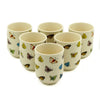 Set of 6 cream ceramic herbal teapot cups with colorful butterfly designs for small herbal tea servings