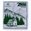 Ishom incense smudge bricks set with off-white packaging featuring hand-drawn mountain cabin and pine trees design