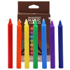 Set of seven chakra manifest candles in red orange yellow green blue indigo and violet slender wax sticks