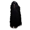 Black long fringed shaggy soft-knit acrylic sleeveless jacket with textured layers shown in three colours option