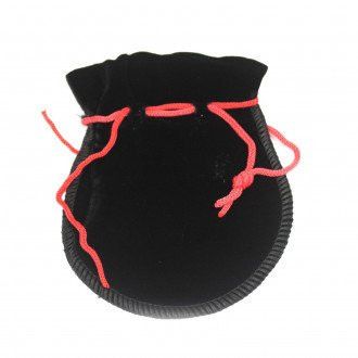 Black velvet pouch with red drawstrings made of velvet measuring 12 by 8 centimeters for storing small items