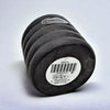 Black cylindrical short ribbed wooden tealight holder with white colony label and barcode made in india